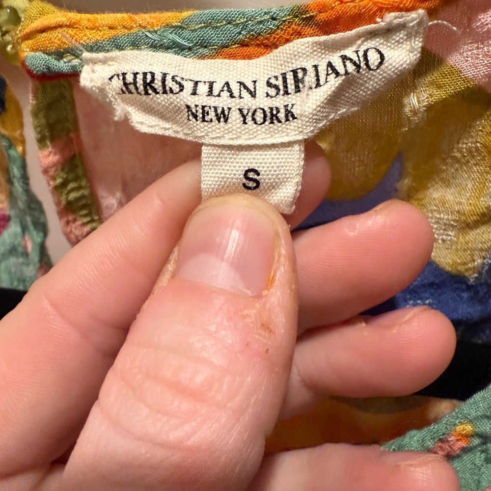 Christian Siriano New York Tropical Print Blouse Small 100% Rayon Flutter Sleeve - Picture 2 of 4